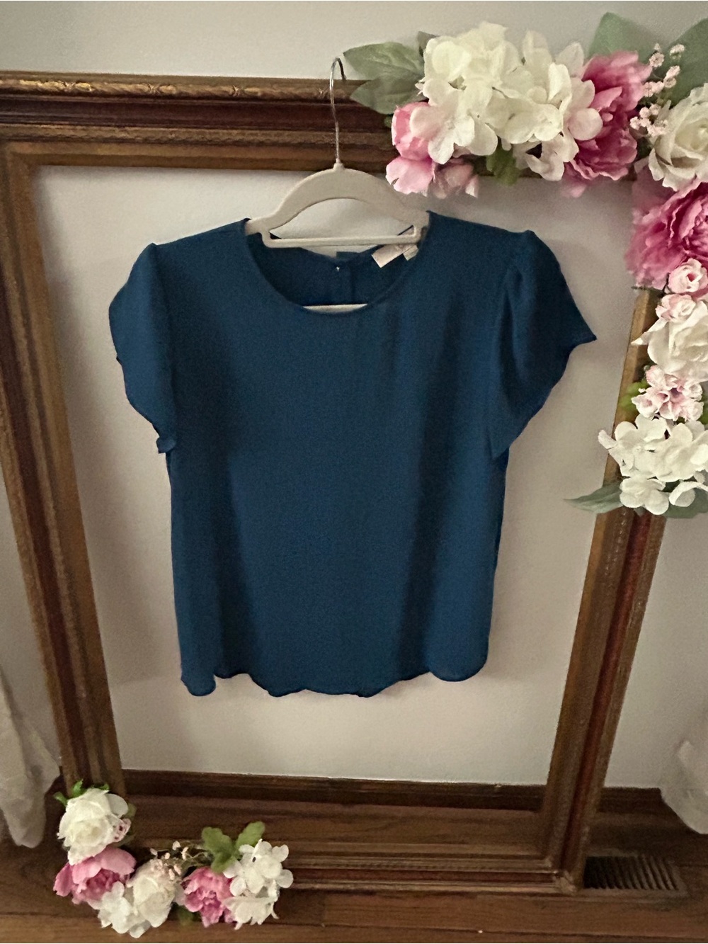 LOFT Teal Tulip-Sleeve Blouse